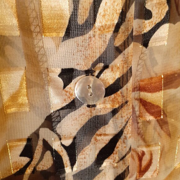Fitting Image Sheer Button Up Rose Animal Print Tunic Gold Black Size 18 - Picture 7 of 11